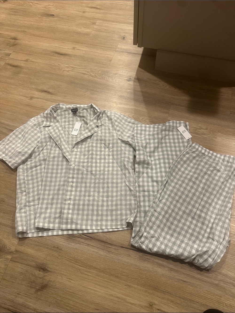 GAP Light Gray Gingham Cotton Pajama Two-Piece
